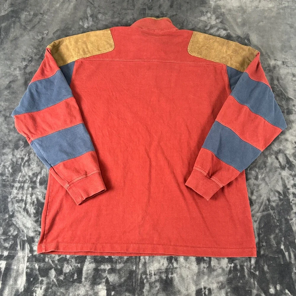 Orvis Pullover Mens XL Tall Red Colorblock Elbow Patch 1/4 Zip Rare